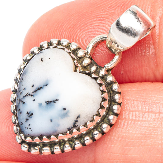 Dendritic Opal Heart Pendant 1 1/8" (925 Sterling Silver) P43845