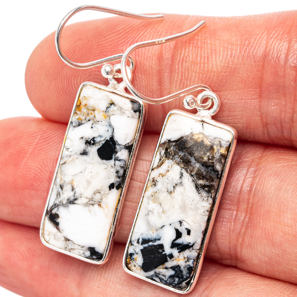 White Buffalo Turquoise Earrings 1 1/2" (.925 Sterling Silver)