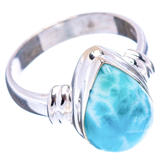 Sterling silver larimar ring with oval sky-blue stone, side view of band and prongs
