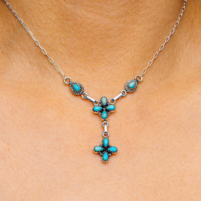 Southwestern Style Kingman Turquoise Necklace 15 to 17" (.925 Sterling Silver)