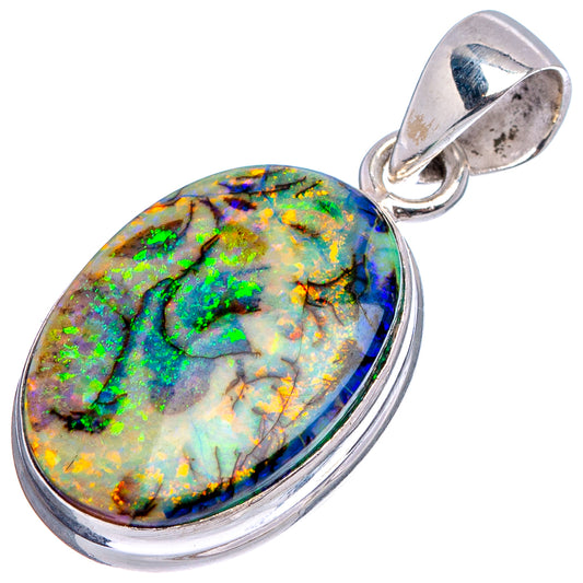 Sterling silver oval opal pendant with multicolor opal stone and loop bail