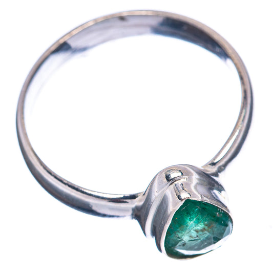 Teardrop emerald cabochon set in 925 sterling silver ring, size 6