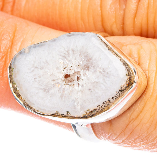 White Geode Slice Ring Size 6.5 (.925 Sterling Silver)