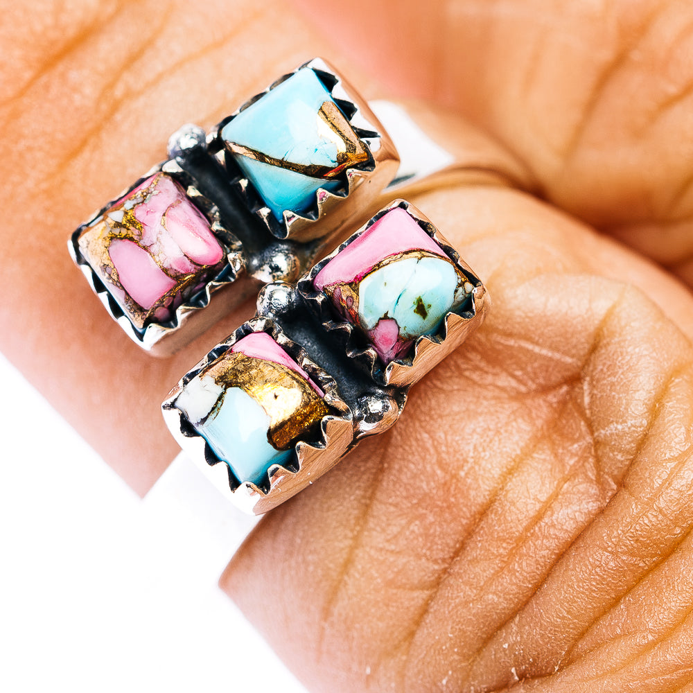 Southwestern Style Cotton Candy Turquoise Ring Size 6 Adjustable (.925 Sterling Silver)