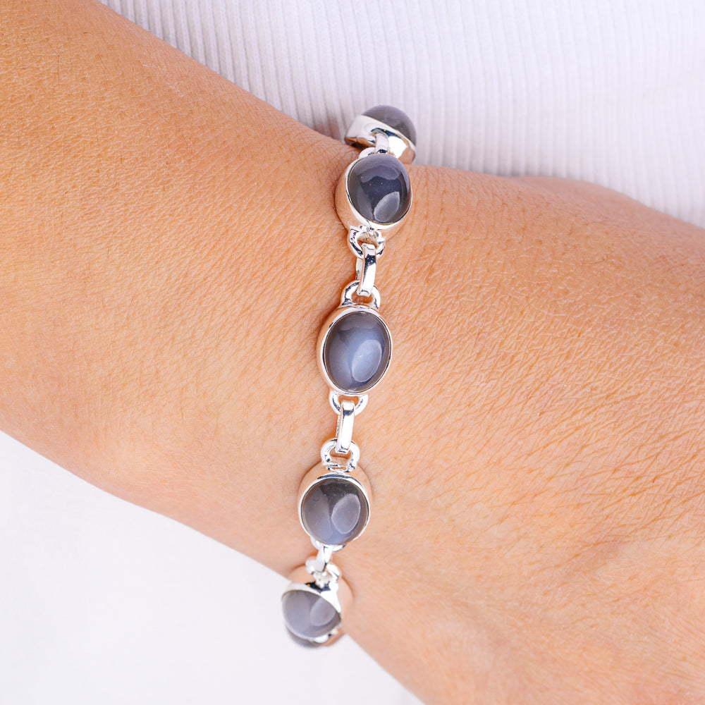 Grey Moonstone Bracelet 7 to 8" (.925 Sterling Silver)