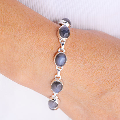 Grey Moonstone Bracelet 7 to 8" (.925 Sterling Silver)