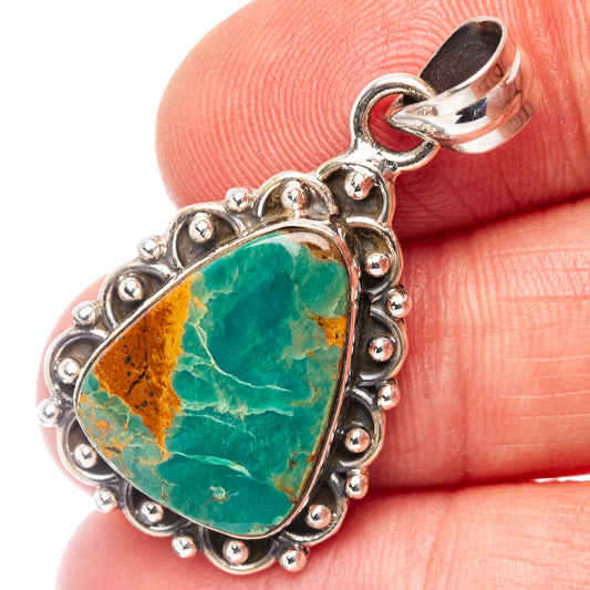 Turquoise gemstone pendant in .925 sterling silver, oval bezel with bead border