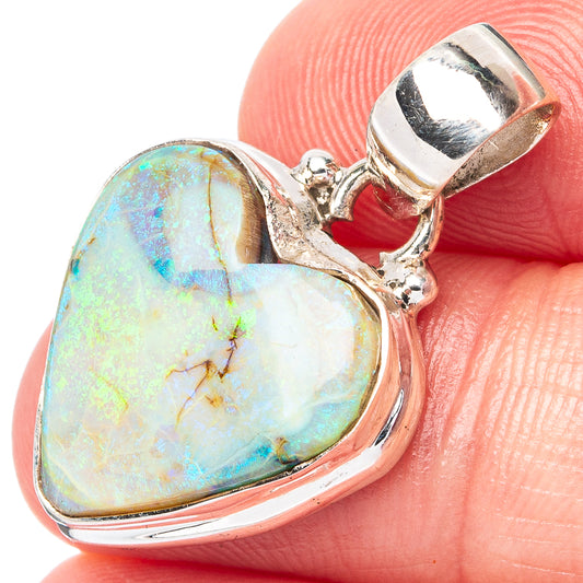 Rare Sterling Opal Heart Pendant 1 1/8" (925 Sterling Silver) P42911