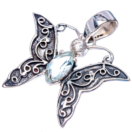 Blue Topaz Butterfly Dainty Pendant 1" (925 Sterling Silver) P43535
