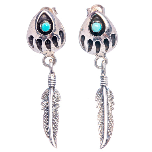 Native Style larimar drop earrings, sterling silver skull tops with turquoise stones and feathers