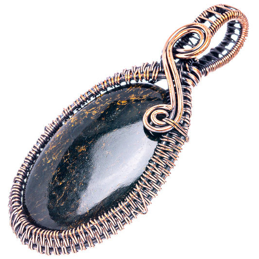 Oxidized copper wire-wrapped pietersite teardrop pendant with twisted loop bail