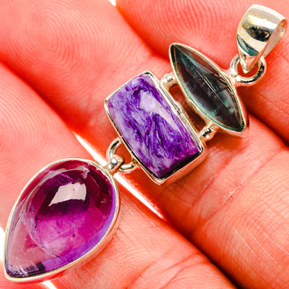 Amethyst, Charoite, Apatite Pendant 2" (925 Sterling Silver) PD38240