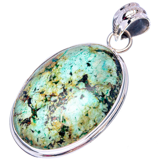 African Turquoise Jasper Pendant 1 3/4" (.925 Sterling Silver)
