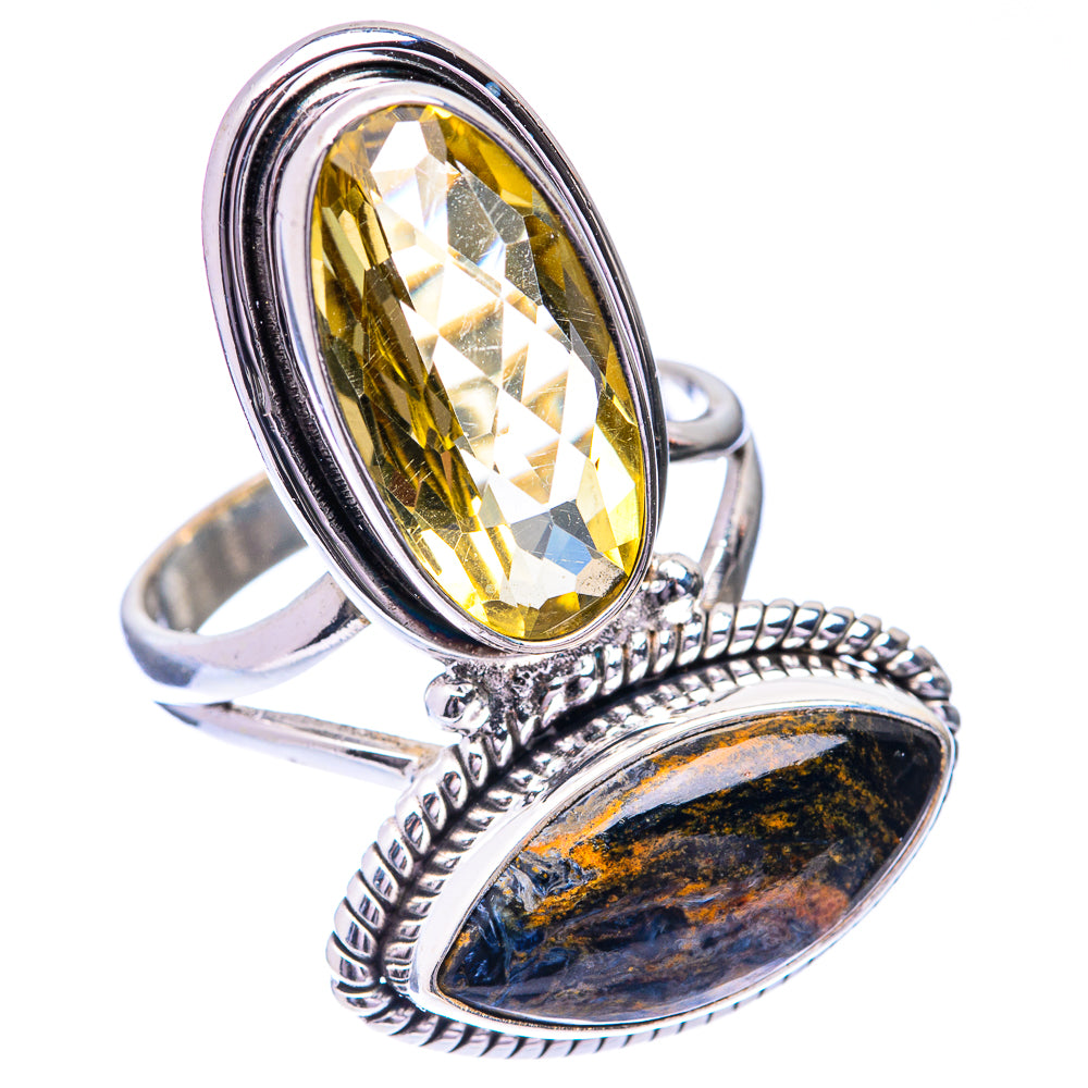 Large Lemon Quartz, Pietersite Ring Size 9 (925 Sterling Silver) R140836
