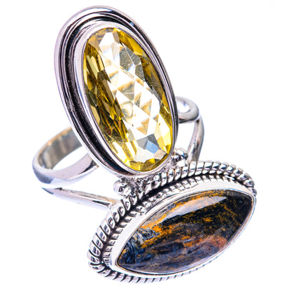 Large Lemon Quartz, Pietersite Ring Size 9 (925 Sterling Silver) R140836