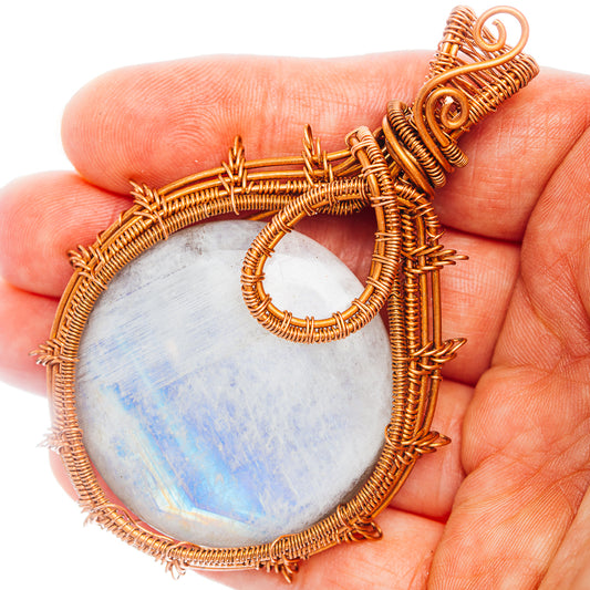 Rainbow Moonstone Wire Wrap Pendant 3" (Copper)