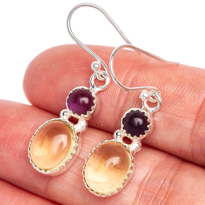 Rare Citrine, Amethyst Earrings 1 3/8" (925 Sterling Silver) E1068