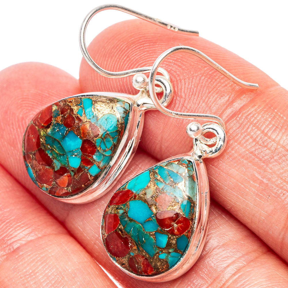 Coral Turquoise Matrix Earrings 1 1/4" (925 Sterling Silver) E2410