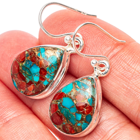 Coral Turquoise Matrix Earrings 1 1/4" (925 Sterling Silver) E2410