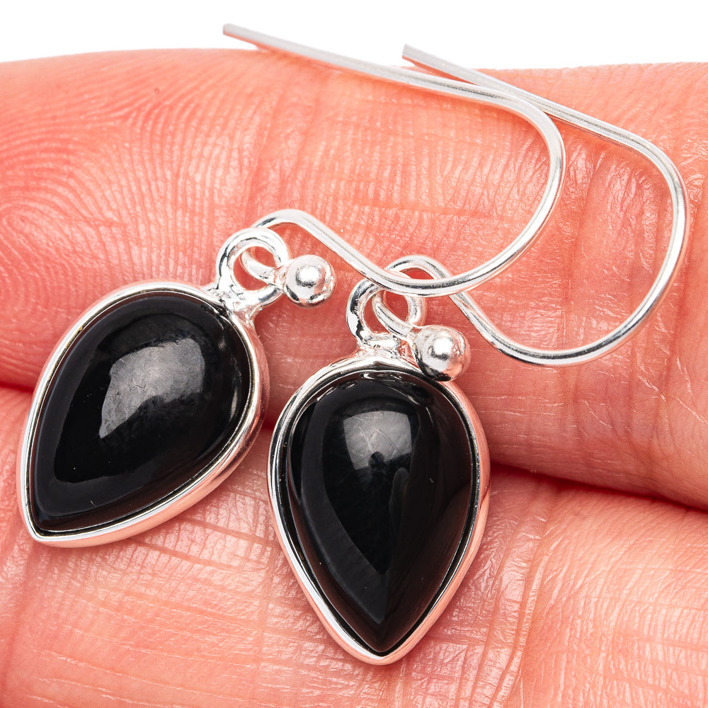 Black Onyx Dainty Earrings 1 1/8" (925 Sterling Silver) E2041