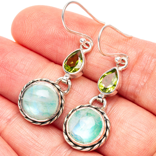 Green Moonstone, Peridot 925 Sterling Silver Earrings 1 5/8" (925 Sterling Silver) E2154