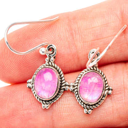 Pink Moonstone Earrings  1 1/8" (.925 Sterling Silver)