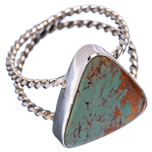 Sterling silver turquoise ring with triangular stone and rope band