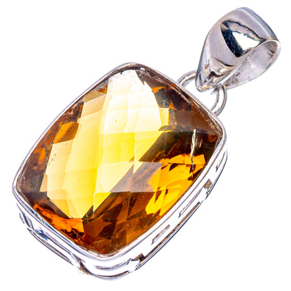 Faceted Olive Quartz Pendant 1 1/4" (925 Sterling Silver) P40594