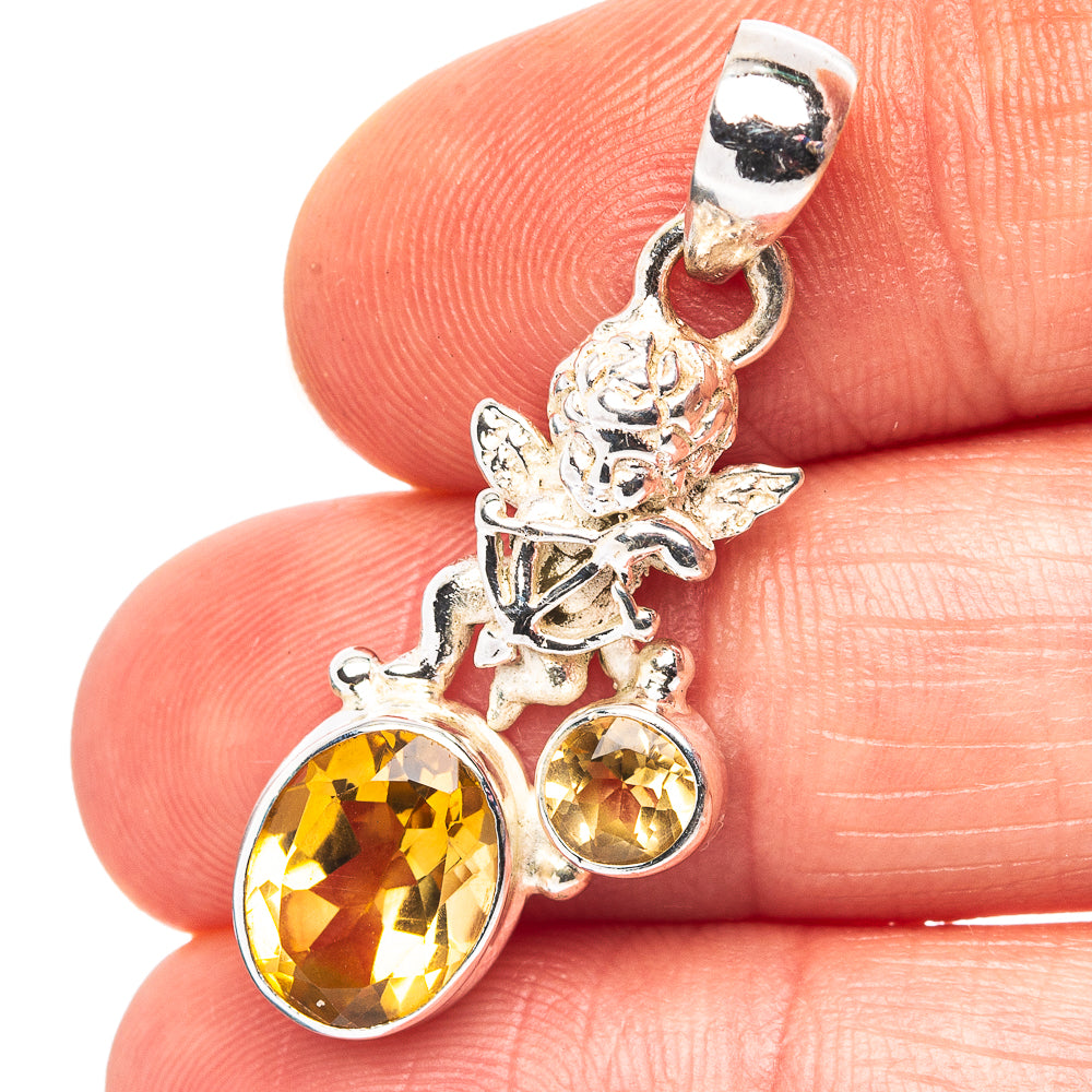 Citrine Angel Motif Pendant 1 3/8" (.925 Sterling Silver)