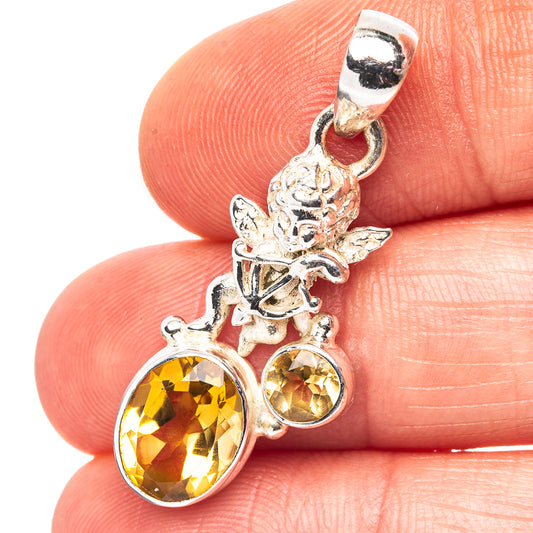 Citrine Angel Motif Pendant 1 3/8" (.925 Sterling Silver)