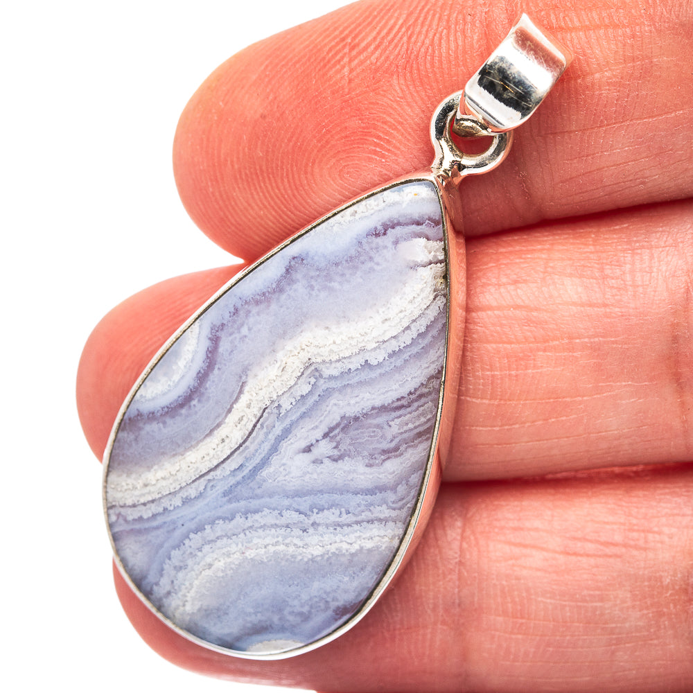 Blue Lace Agate Pendant 1 3/4" (.925 Sterling Silver)
