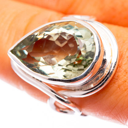 Faceted Green Amethyst Ring Size 8.5 (925 Sterling Silver) R140883