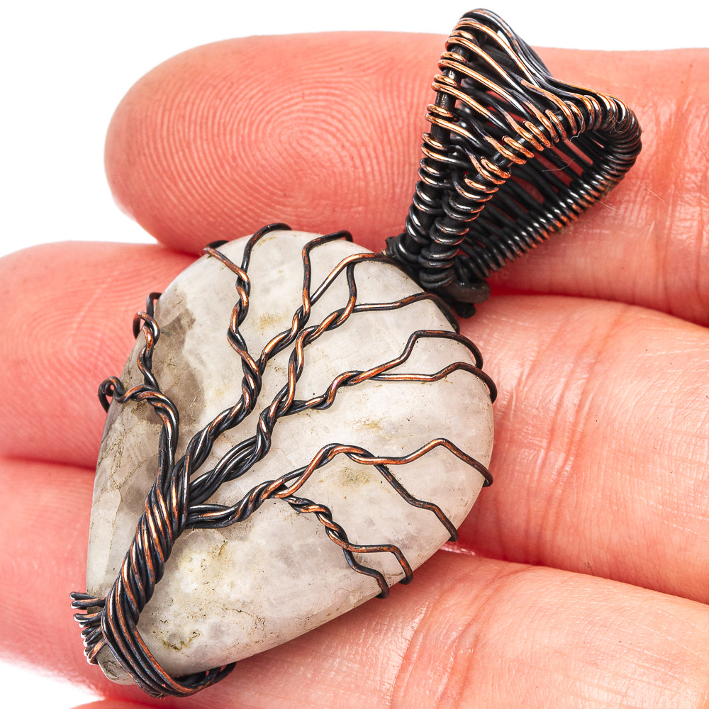 Oxidized copper wire-wrapped white quartz tree of life pendant