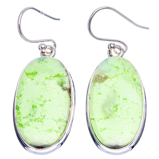 Oval lemon chrysoprase drop earrings in 925 sterling silver, green-yellow, hooked