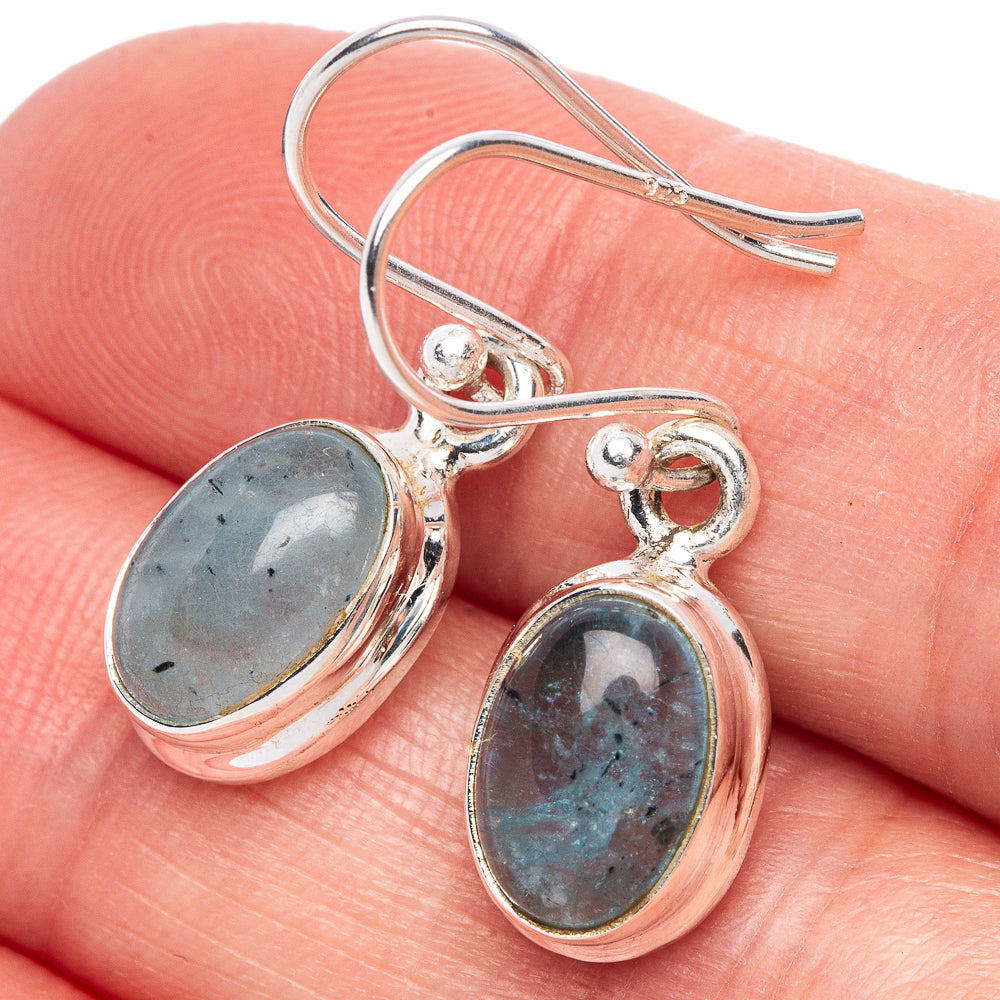 Sterling silver drop earrings with oval aquamarine cabochons and fishhook backs