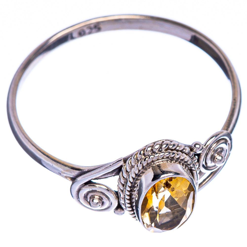 925 sterling silver dainty ring with faceted citrine yellow gemstone and braided rope setting