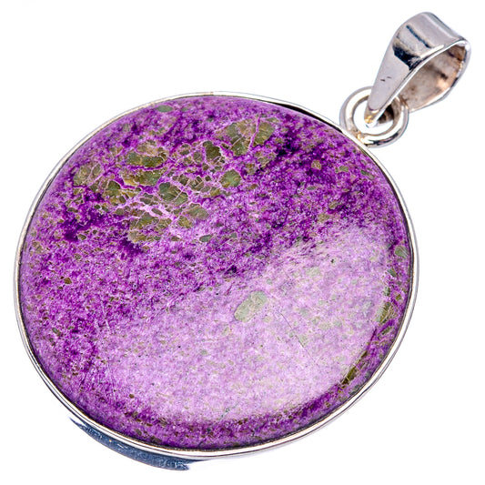 Oval purpurite pendant with textured violet-purple stone in .925 sterling silver bezel