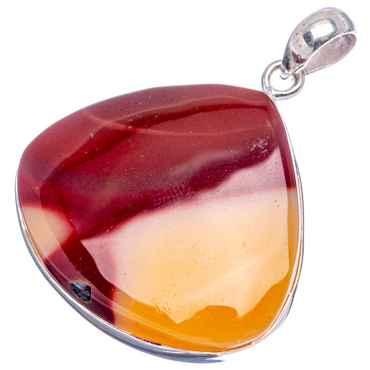 Mookaite teardrop pendant with silver bail, marbled red and honey-yellow stone