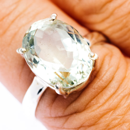 Faceted Prasiolite Ring Size 8.5 (.925 Sterling Silver)