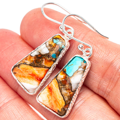 Spiny Oyster Turquoise 925 Sterling Silver Earrings 1 1/2" (925 Sterling Silver) E1978