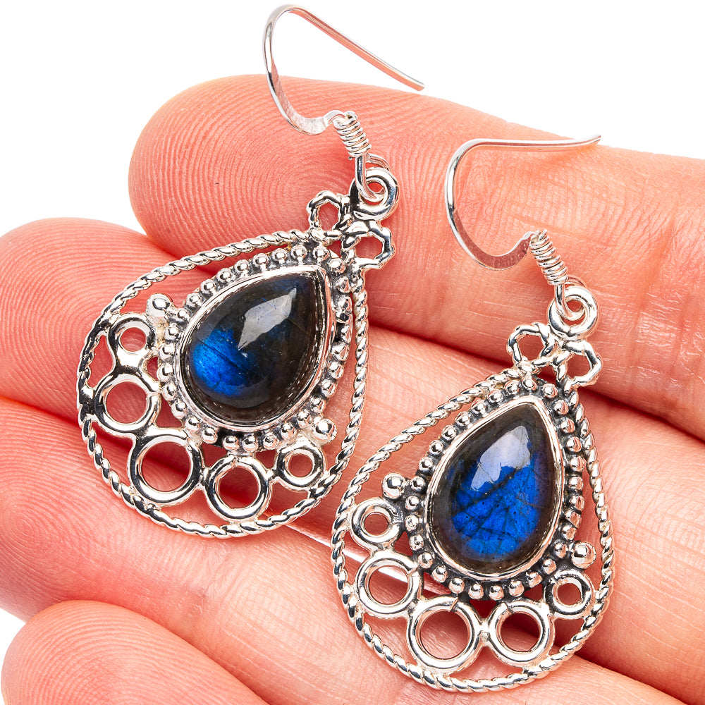 Labradorite 925 Sterling Silver Premium Earrings 1 5/8" (925 Sterling Silver) E2230