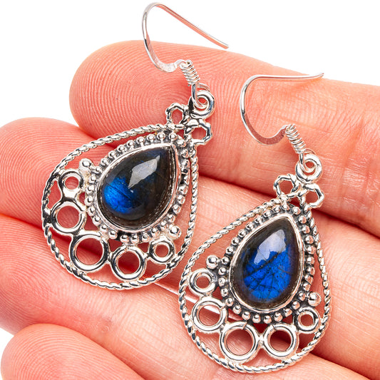 Labradorite 925 Sterling Silver Premium Earrings 1 5/8" (925 Sterling Silver) E2230