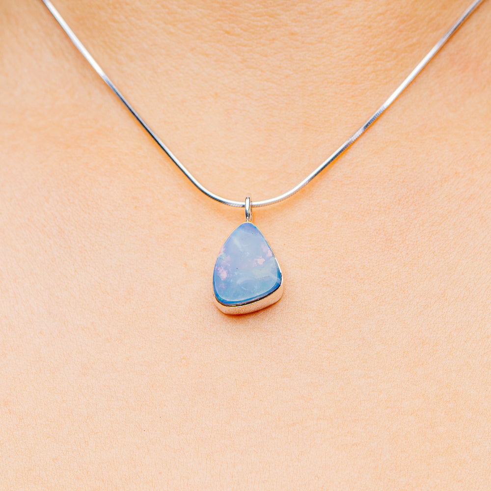 Australian Fire Opal Necklace 16" (.925 Sterling Silver)