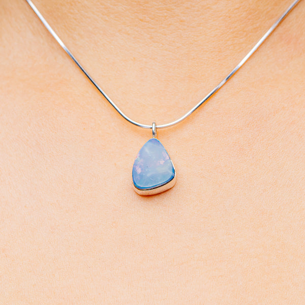 Australian Fire Opal Necklace 16" (.925 Sterling Silver)