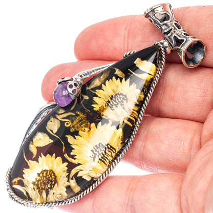 Ana Silver Co Baltic Amber Cameo Pendant 3 1/8" (925 Sterlnig Silver)