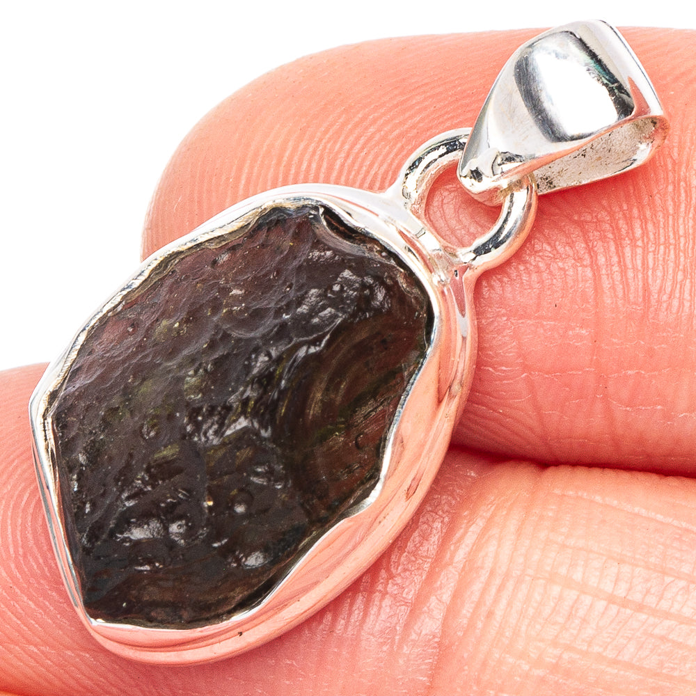Rare Moldavite Pendant 1 1/8" (925 Sterling Silver) P43943