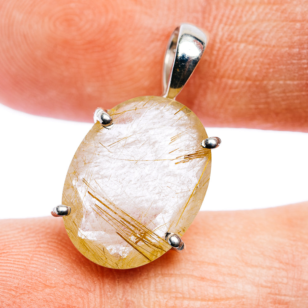 Faceted Rutilated Quartz Pendant 7/8" (.925 Sterling Silver)