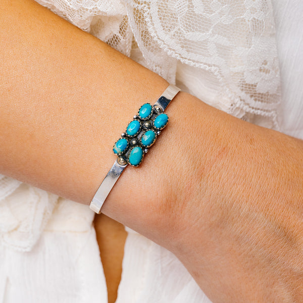 Southwestern Kingman Turquoise Cuff Bracelet (.925 Sterling Silver)