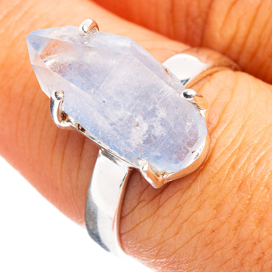 Sterling silver ring with faceted light-blue quartz gemstone, size 8
