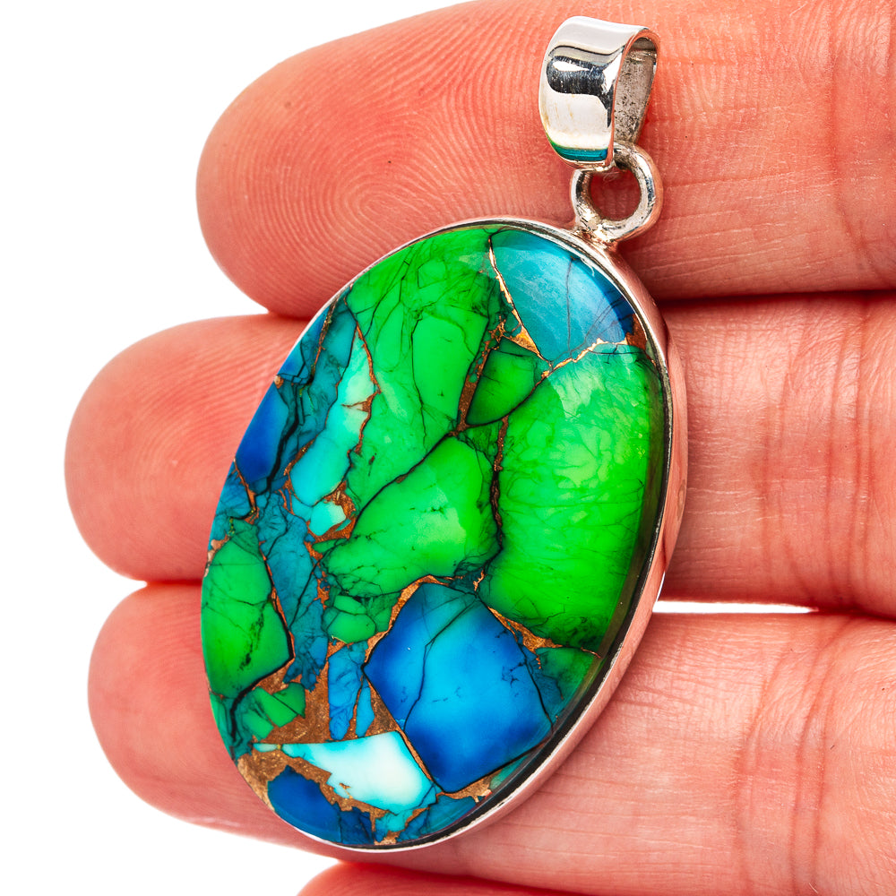 Premium Peacock Dahlia Turquoise Pendant 1 3/4" (.925 Sterling Silver)